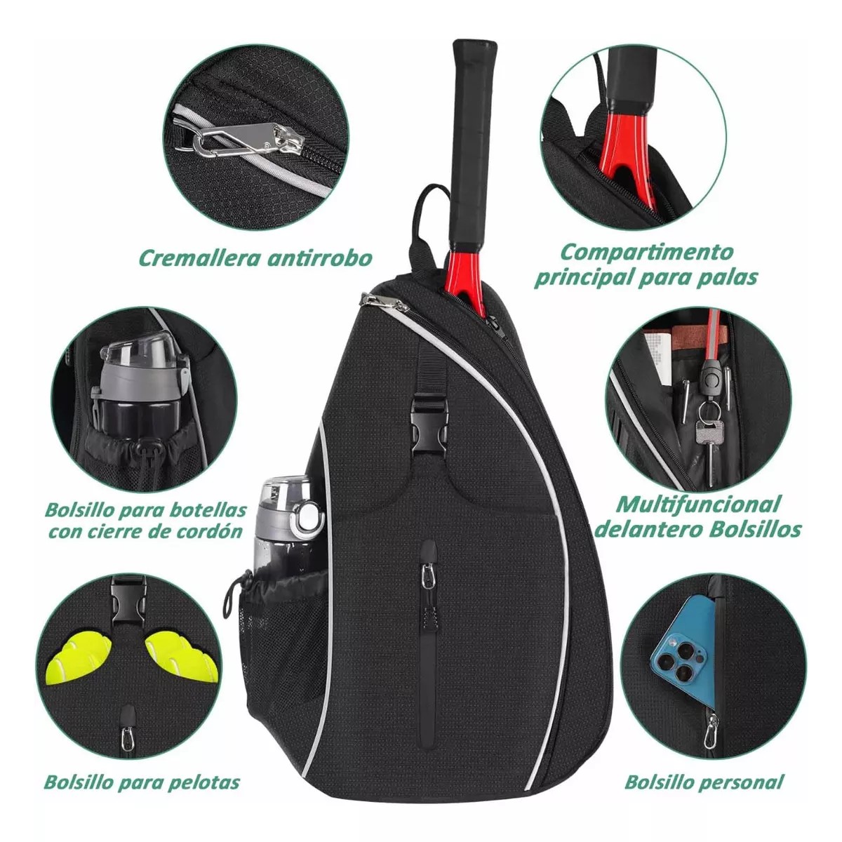 Mochila Tennis Bag Para Hombres Y Mujeres Negro image number null