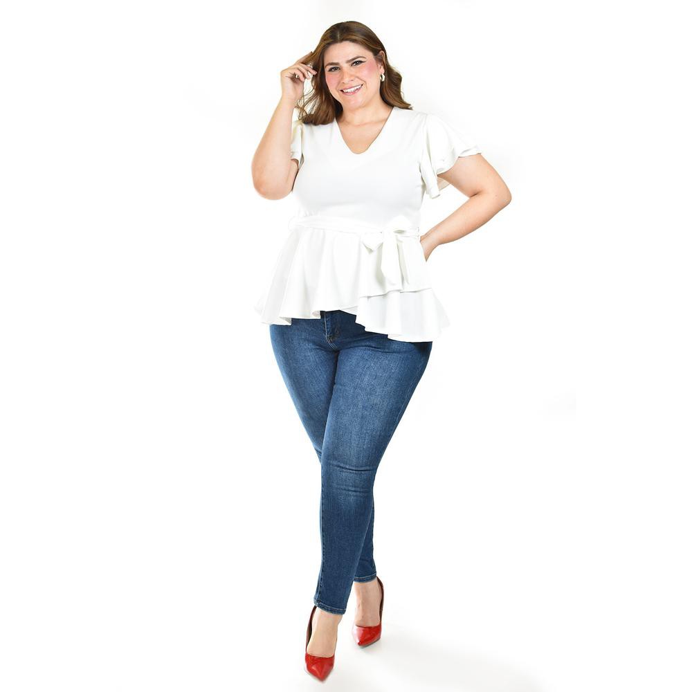 Blusa de corte peplum Roman Fashion /Juvenil, 1869 (Blanco) image number null
