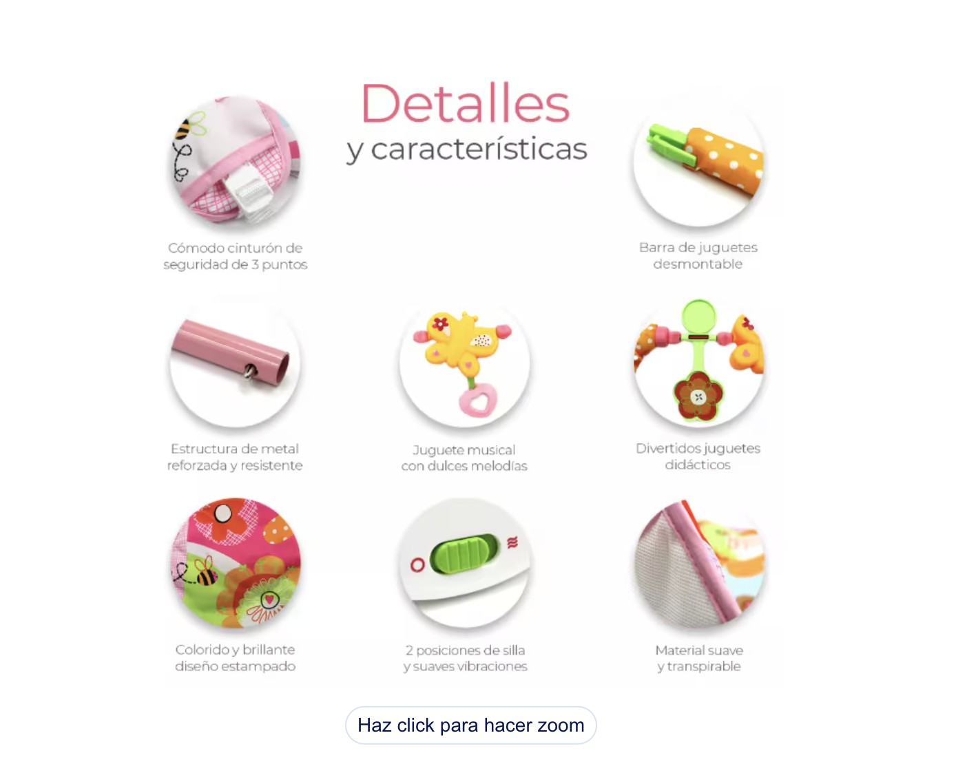 Silla Vibradora para Beb&eacute; Modelo Rosa image number null