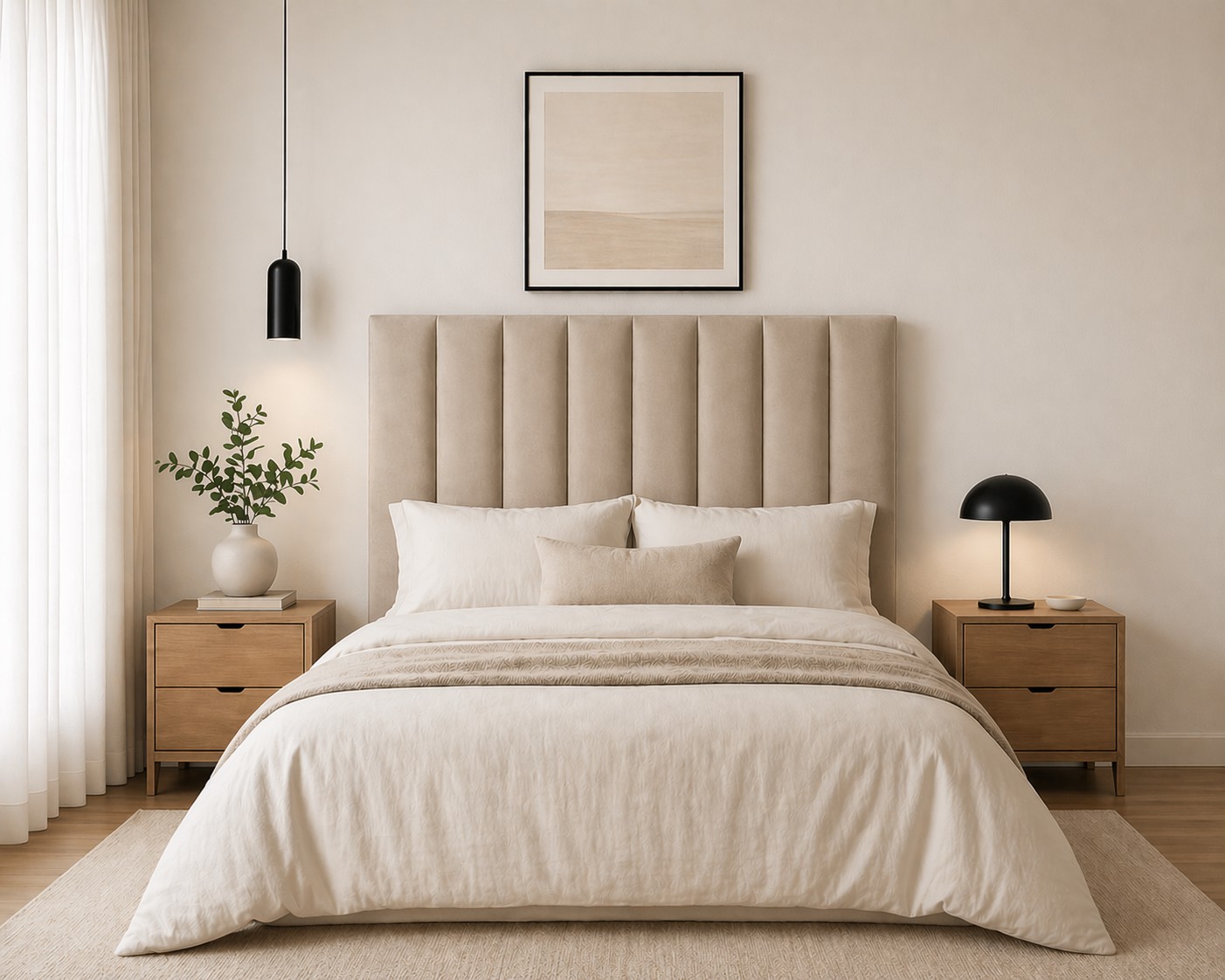 Cabecera Queen El Bazar Store Drey Terciopelo Beige Rayas Moderna image number null