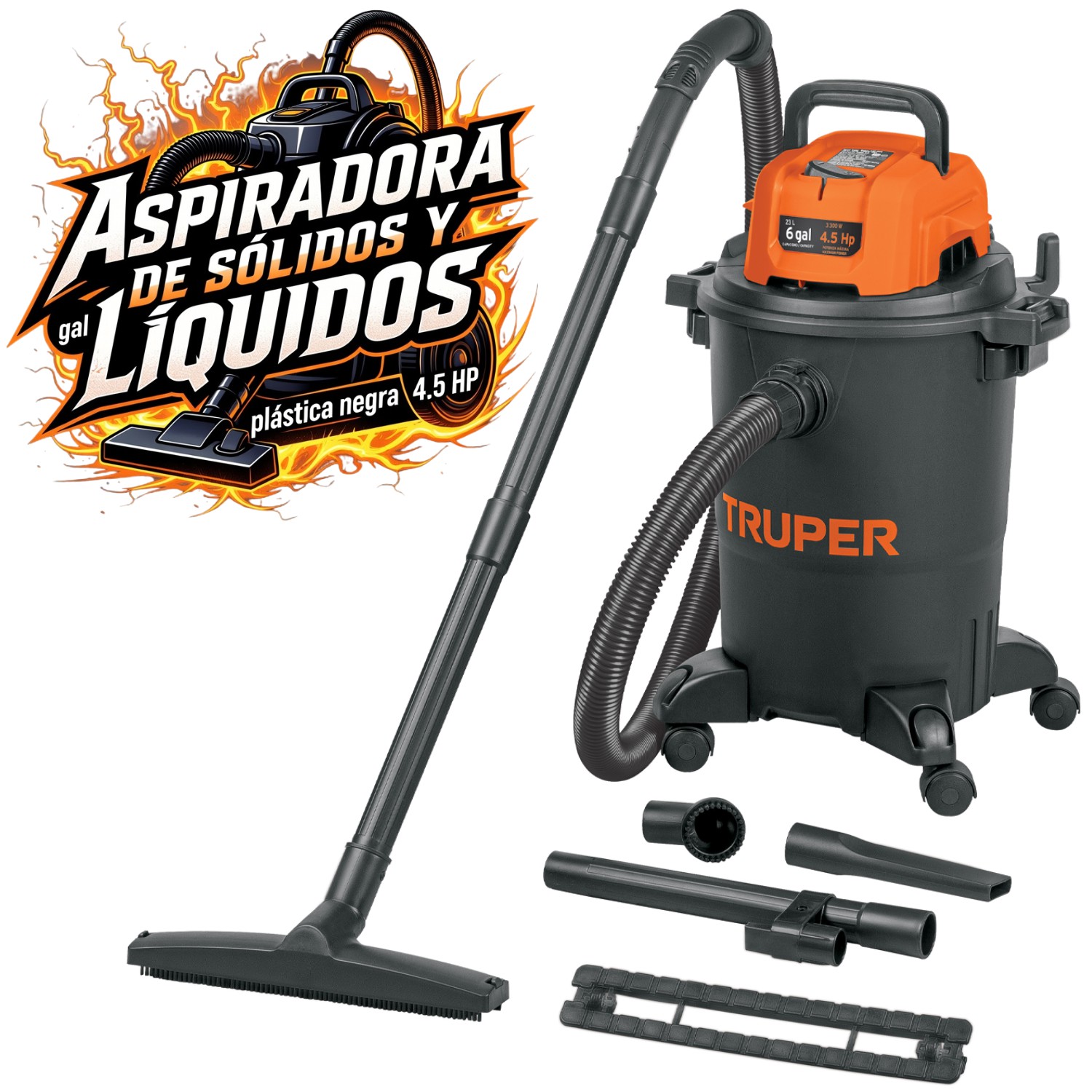Aspiradora de s&oacute;lidos y l&iacute;quidos 6 gal pl&aacute;stica negra 4.5 HP image number null