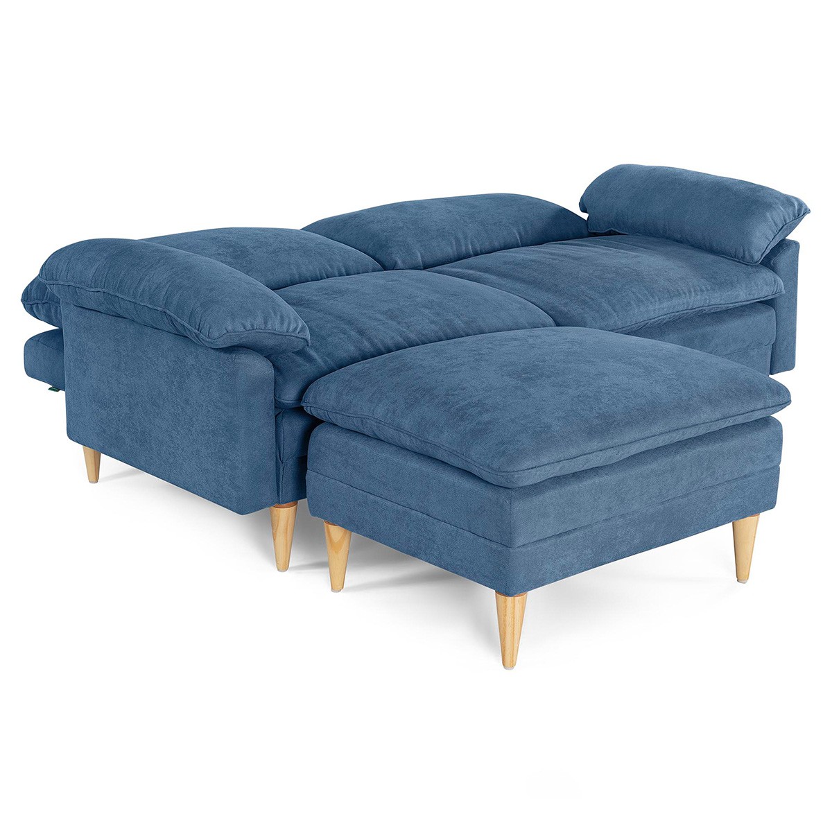 Sof&aacute; Cama Reclinable 3 Posiciones Makora Remmy Azul con Memory Foam y Taburete image number null