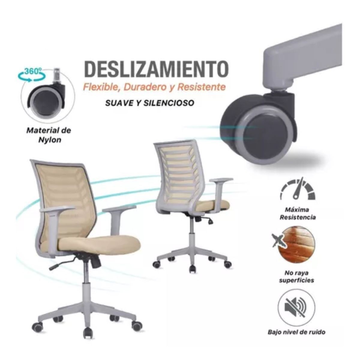 Silla Oficina Ejecutiva De Escritorio Ergon&oacute;mica Beige Champagne image number null