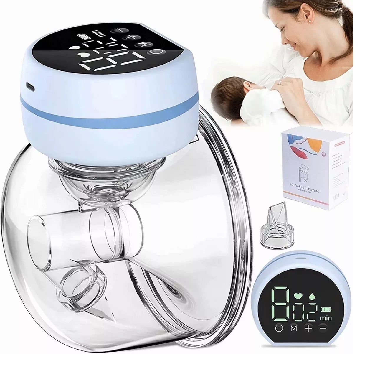 Extractor De Leche El&eacute;ctrico Silencioso Port&aacute;til Recargable Azul image number null