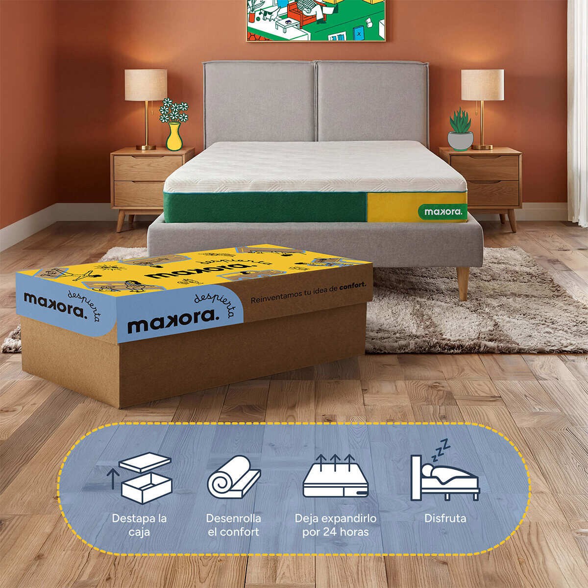 Colch&oacute;n Queen Makora Noma Hybrid Essential Soft Foam image number null