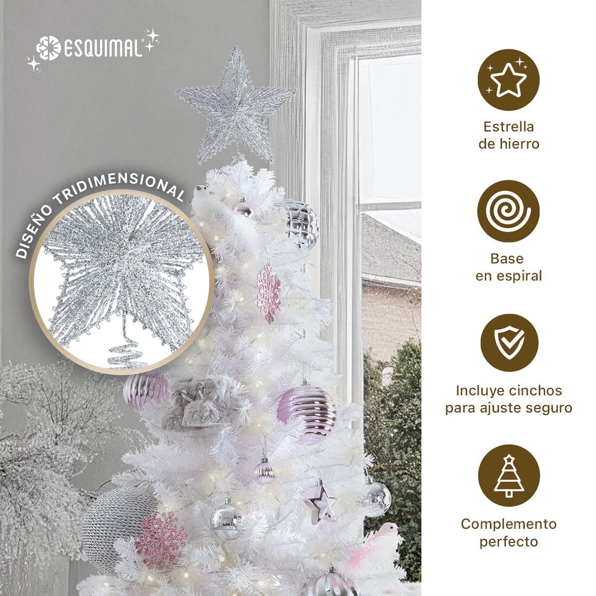Set de Esferas y Adornos Navide&ntilde;os para &Aacute;rbol de Navidad, Decoraci&oacute;n Navide&ntilde;a (Cristal / Plateado 25 Piezas). ESQUIMAL. image number null
