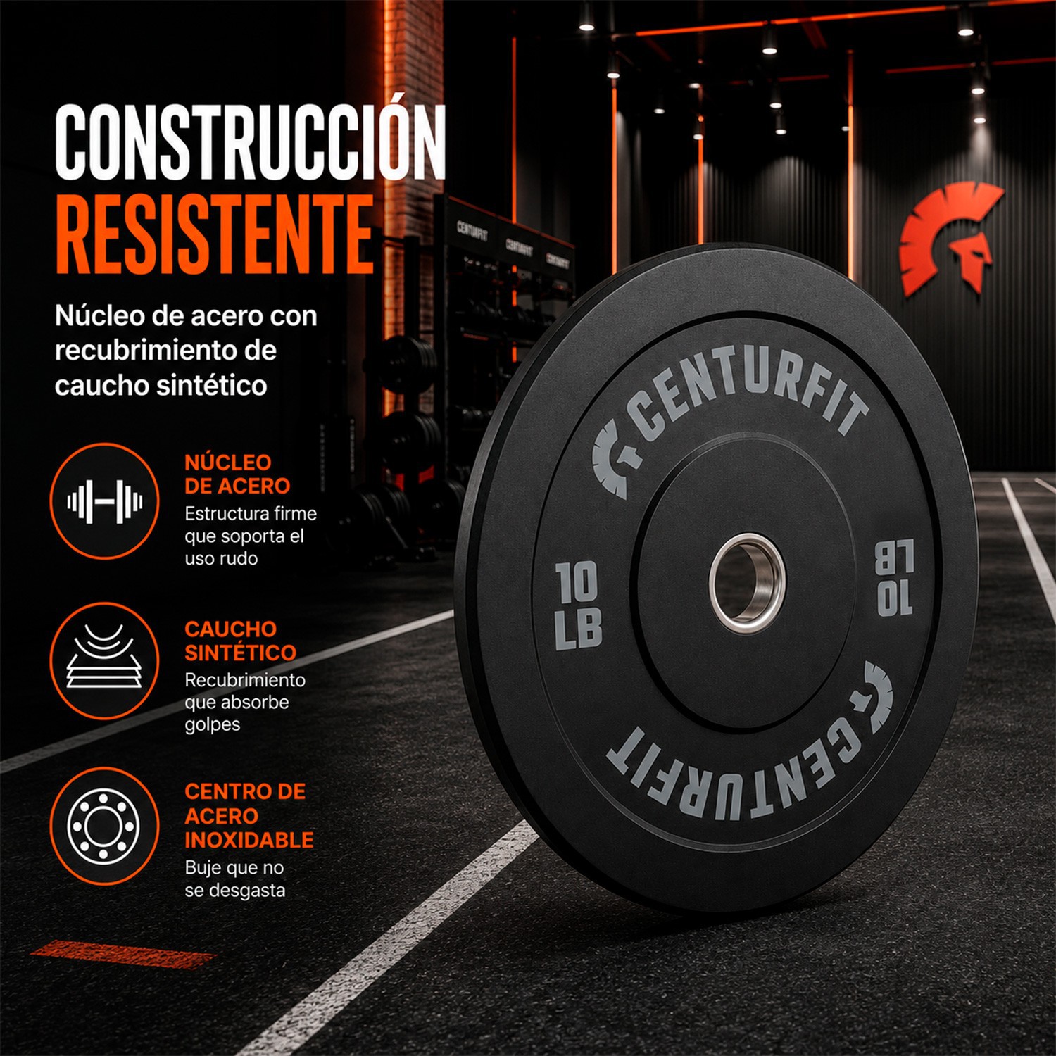 Par Disco Bumper Olimpico Libras Centro Acerocaucho Crossfit Gris Centurfit image number null