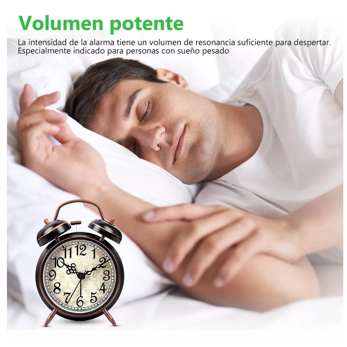 Reloj Despertador Campana Retro Anal&oacute;gico Estilo Vintage Negro image number null