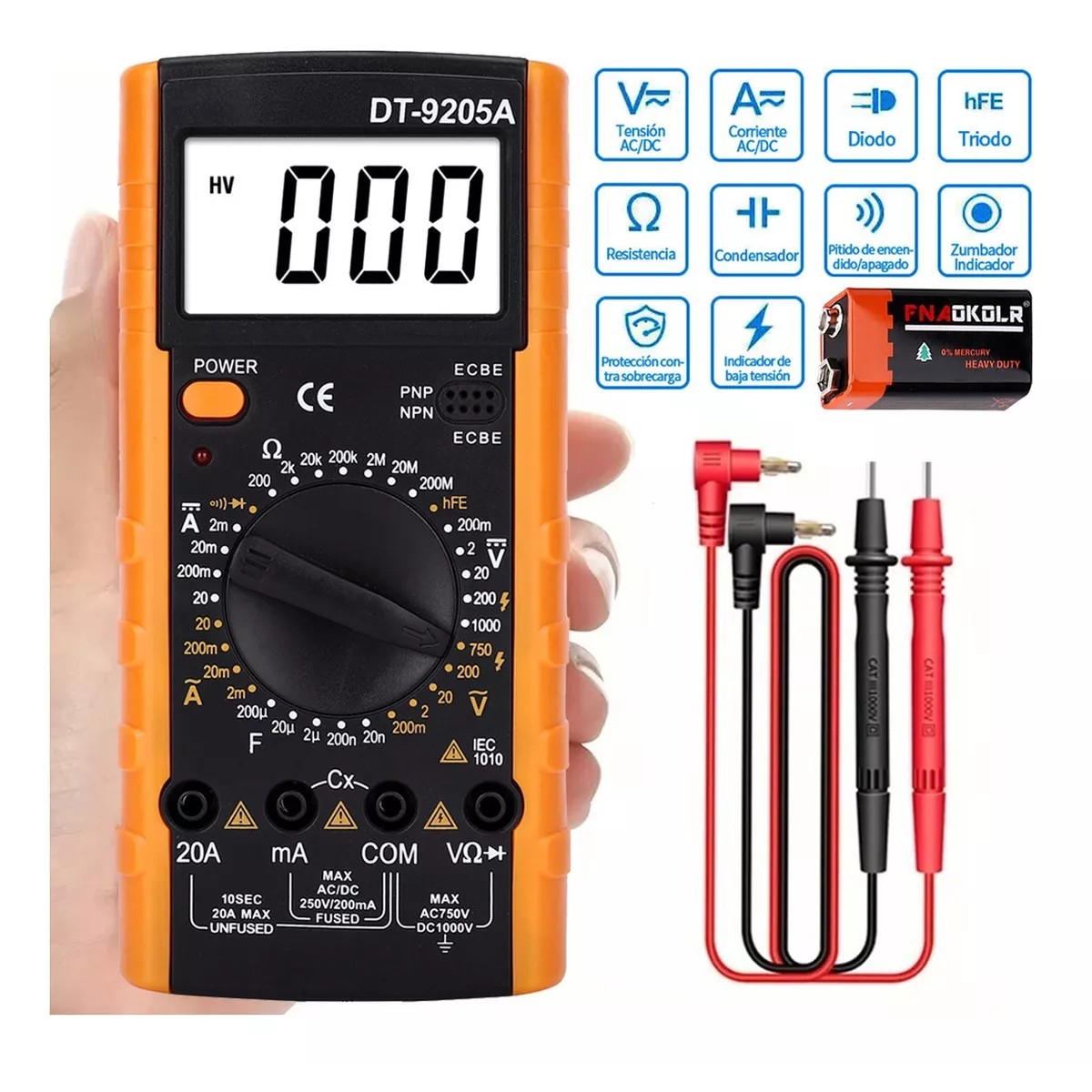 Multimetro Professional Digital Lcd Port&aacute;til Ac/dc Amarillo image number null