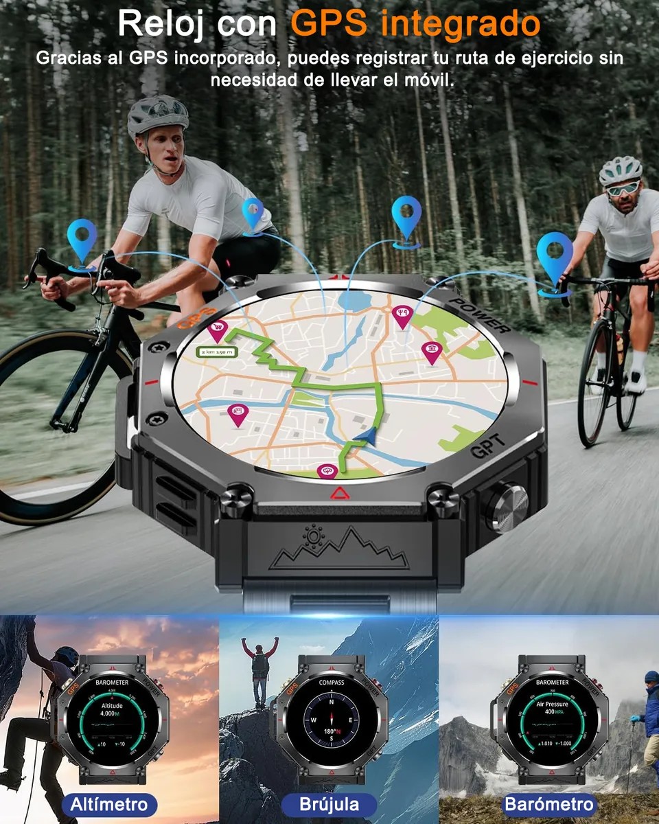 Smartwatch Reloj Inteligente Hombre Gps Llamada Bluetooth Negro Deportivo Siliconas image number null