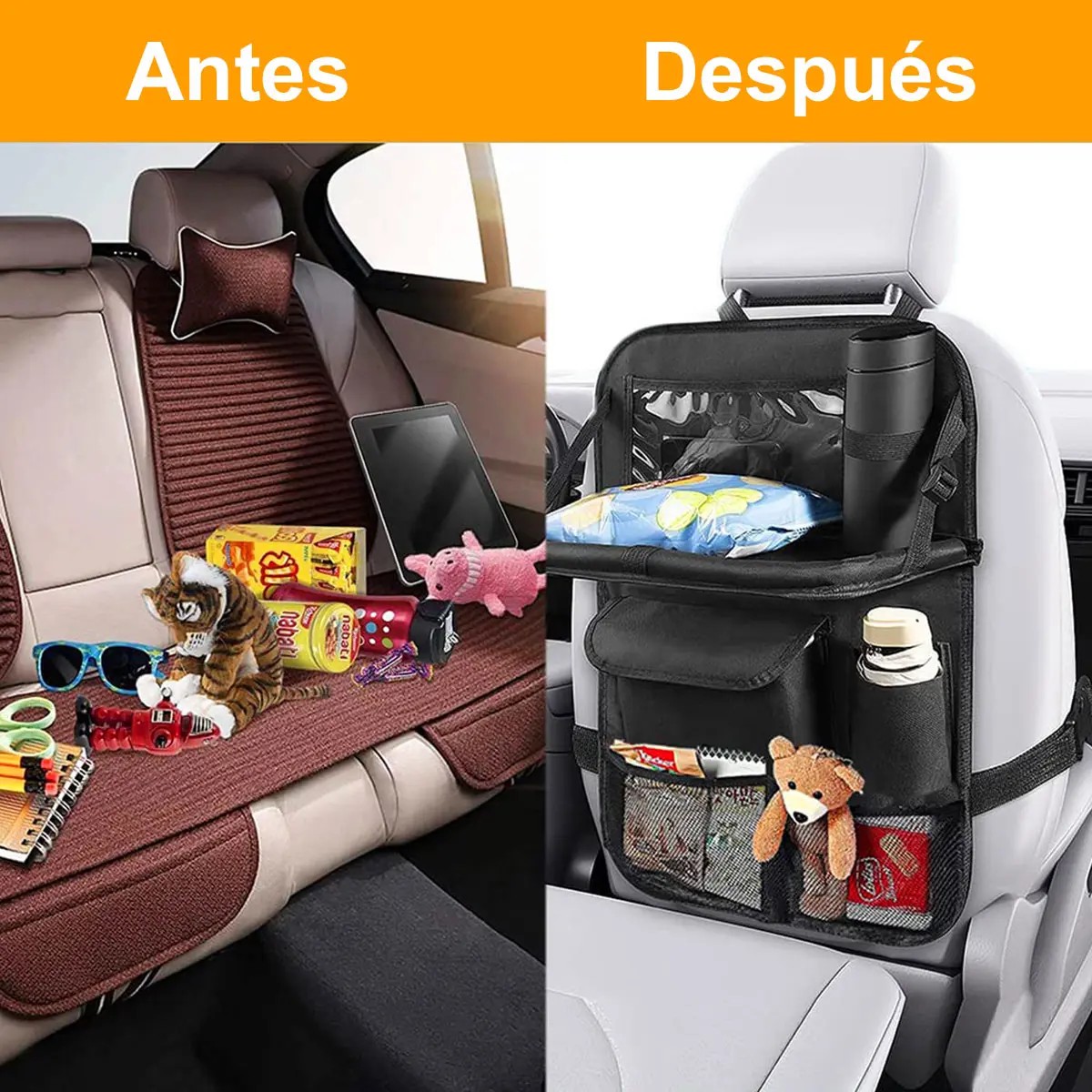 Organizador Para Asiento Trasero Bandeja Plegable Negro image number null