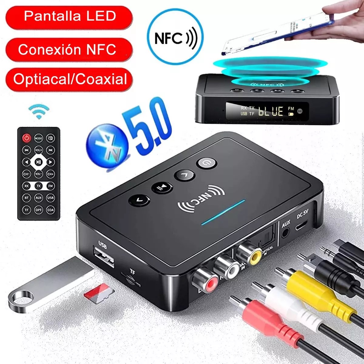 Bluetooth5.0 Transmisor/receptor Audio Est&eacute;reo Adaptador NFC image number null