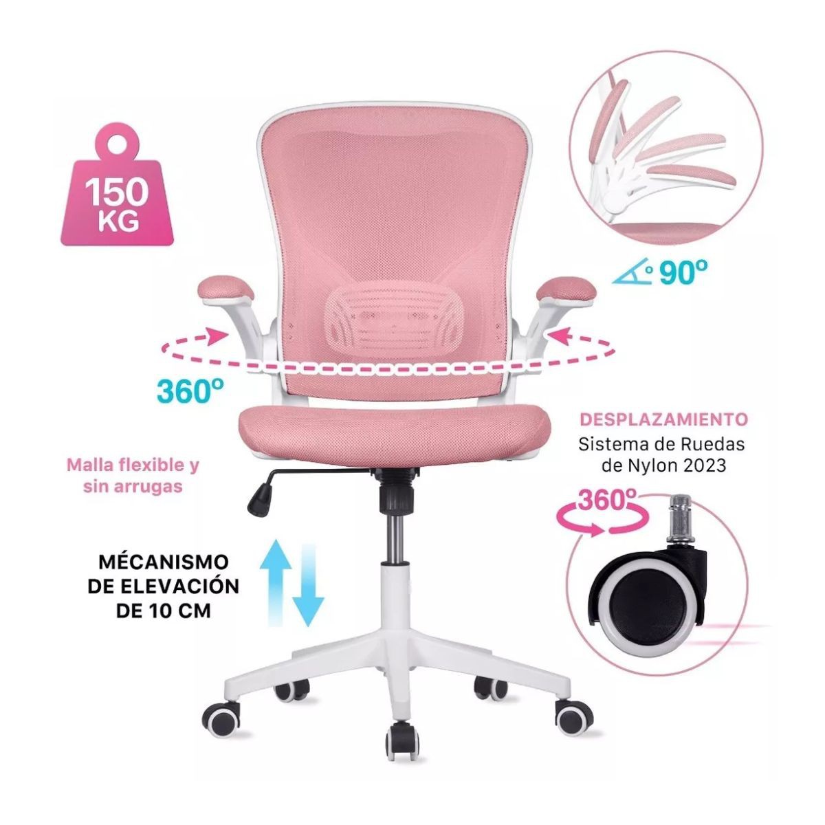 Silla Oficina Ejecutiva De Escritorio Ergon&oacute;mica Color Rosa P&aacute;lido image number null