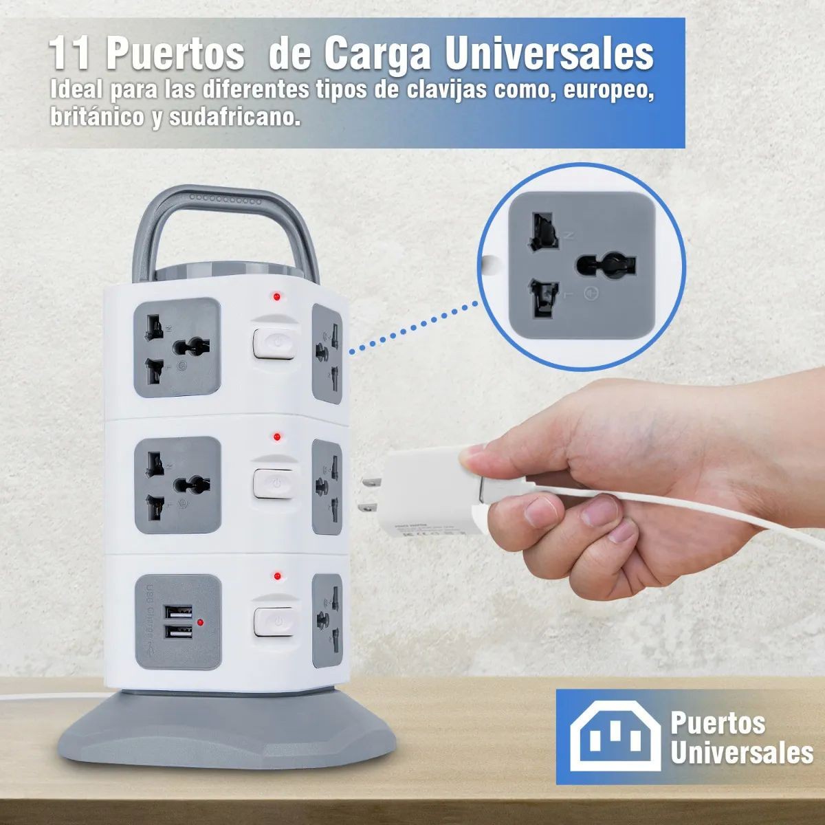 Multicontacto En Torre Regleta 11 Puertos Universal Y 2 Usb image number null