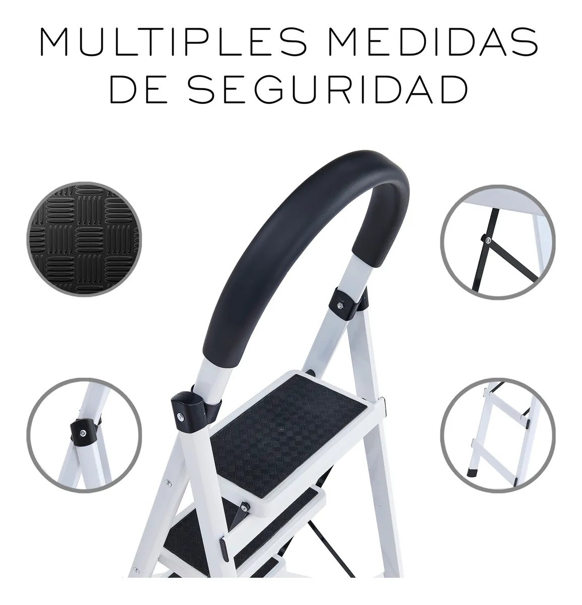 Escalera De Acero Tubular Tipo Tijera Plegable 4 Escalones Blanco image number null
