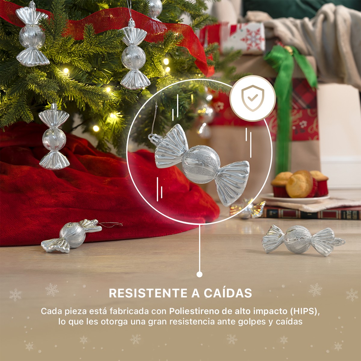 Decoraci&oacute;n Navide&ntilde;a con Adornos para &Aacute;rbol de Navidad (Dulce Plateado) ESQUIMAL. image number null