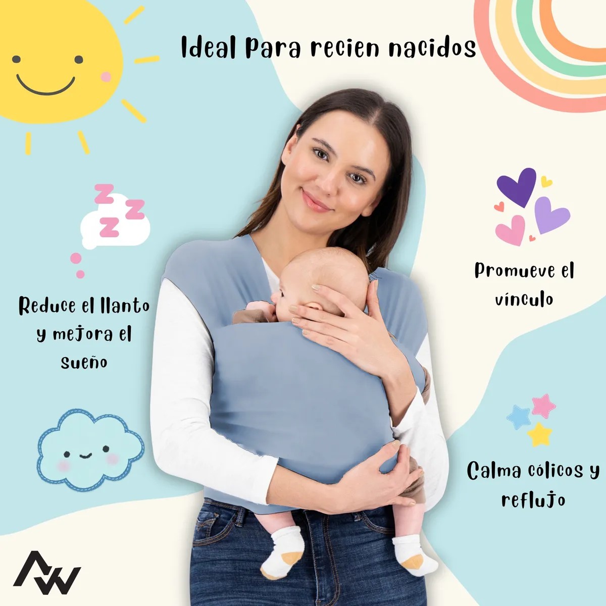 Rebozo Fular Bebe Elastico Ergonomico Azul cielo image number null