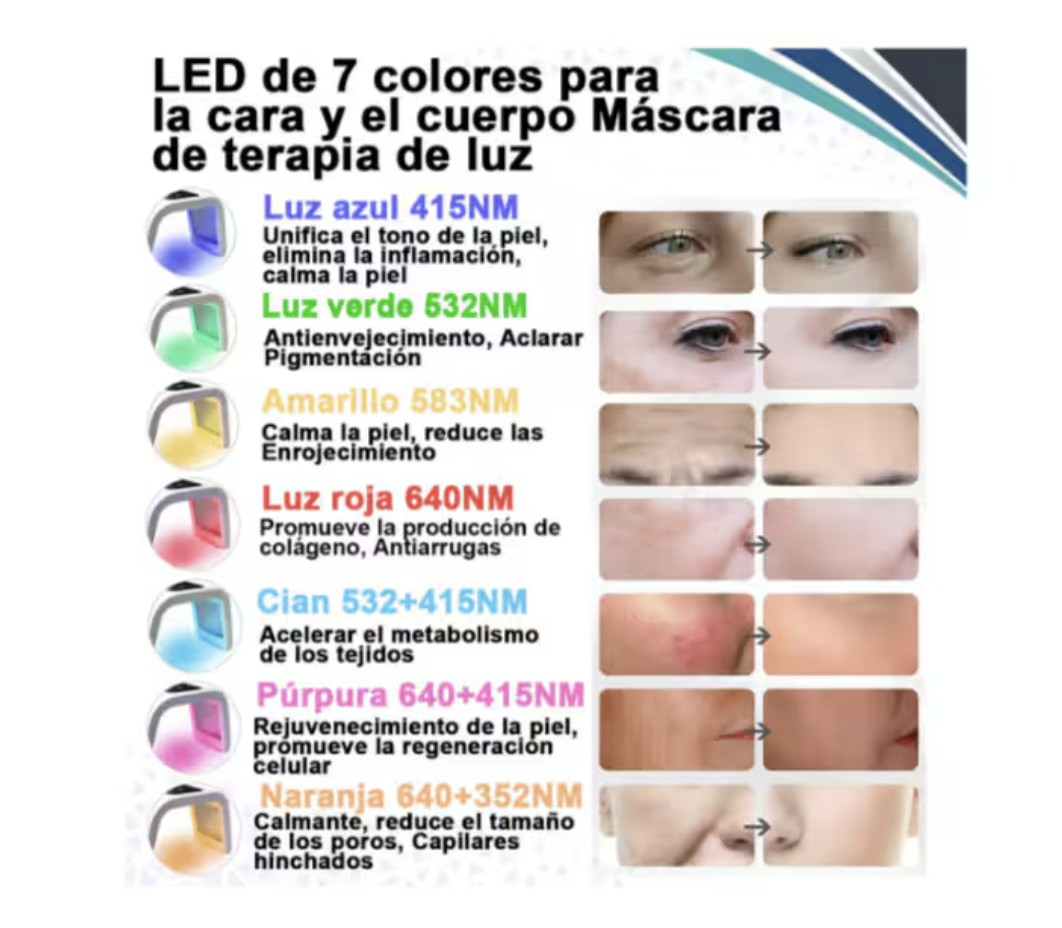 M&aacute;quina Facial De M&aacute;scara Luz Led 7 Colores Terapia Fotones Modelo Blanco image number null
