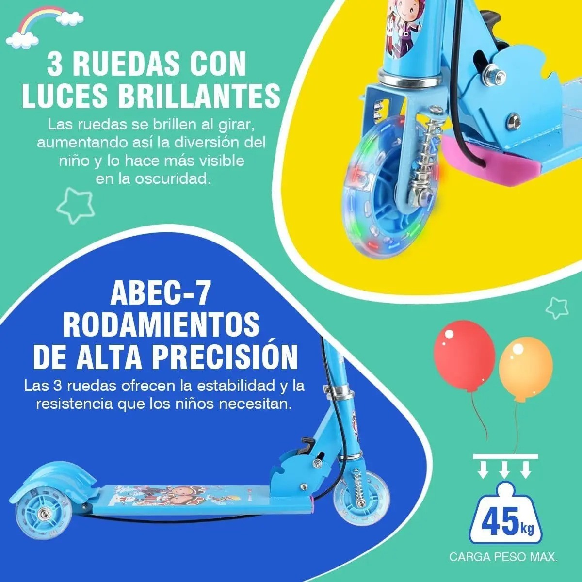 Patinete Infantil Plegable Ajustable De 3 Ruedas Con Luz Led ROSA FIUSHA image number null