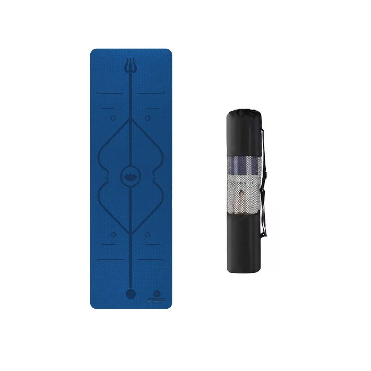 Tapete Antideslizante De Yoga Mat Tpe Con L&iacute;neas De Gu&iacute;a Color Azul image number null