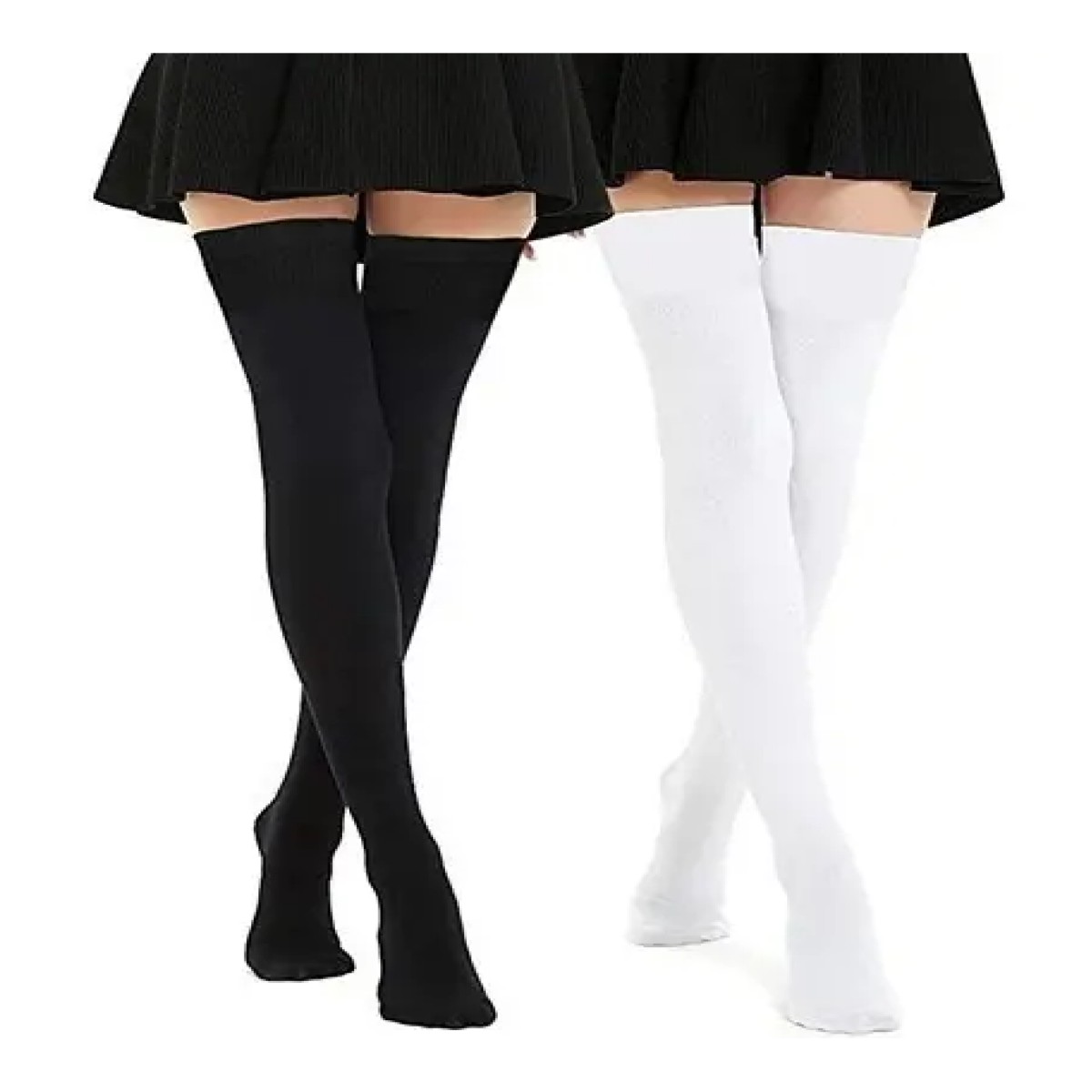 Calcetas Largas Moda Japonesa Medio Muslo Alto 4 Pares Negro image number null