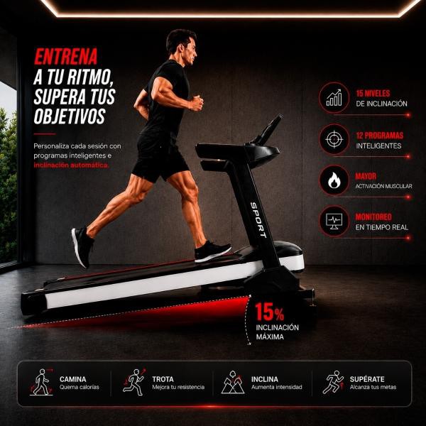 Caminadora Electrica 4HP Plegable 12 Programas MP3 USB Auxilar Motor AC 20 Km Inclinacion Automatica Centurfit Profesional image number null