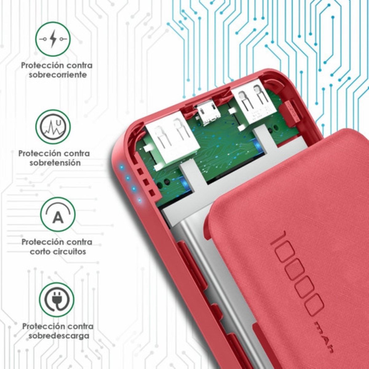 Power Bank Pila Bateria Portatil 10000mah Color Rojo image number null