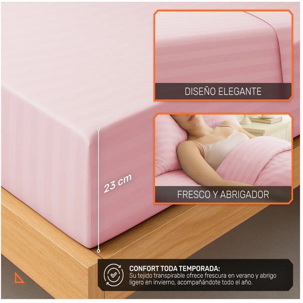 Juego de S&aacute;banas Matrimonial 3000 Hilos Suave Dise&ntilde;o Rayado 4 Piezas Rosa image number null