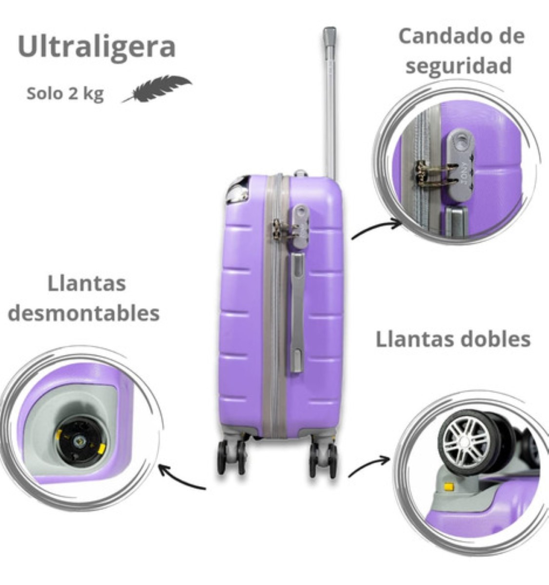 Maleta De 10 Kg Cabina C/ Candado De Seguridad Doble Llanta Morado image number null