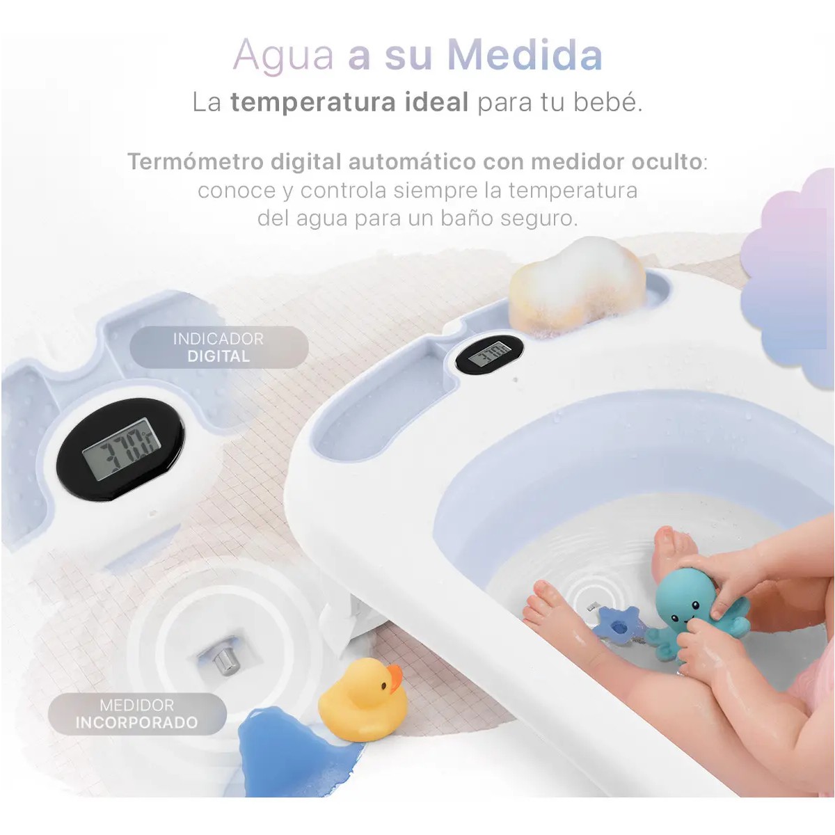 Ba&ntilde;era Para Beb&eacute; Con Term&oacute;metro Reci&eacute;n Nacidos Hasta Ni&ntilde;os De 3 A&ntilde;os Azul image number null