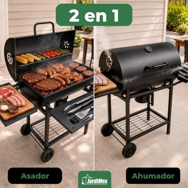 Asador Carbon 24 Pulgadas Con Parrillas Altura Ajustable Ahumador Termometro image number null