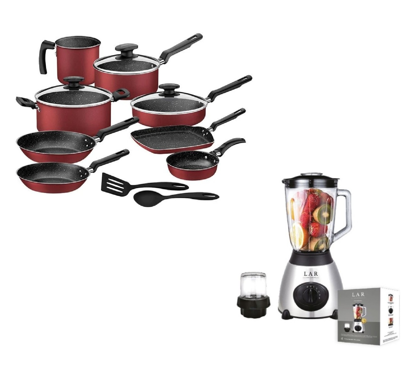 Combo Bater&iacute;a Tramontina 13 Pzas Rojo Granito + Licuadora Lar / Fussion Vaso Vidrio 1.5L ENDY image number null