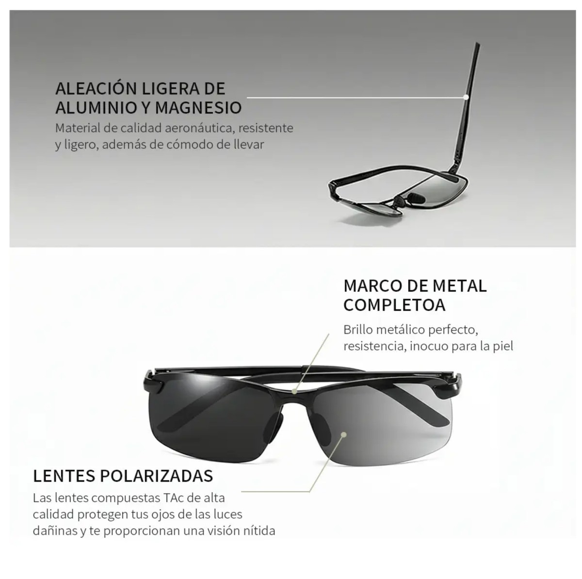 Lentes Polarizados Gafas Sol Fotocr&oacute;micas Protecci&oacute;n Uv Negro image number null