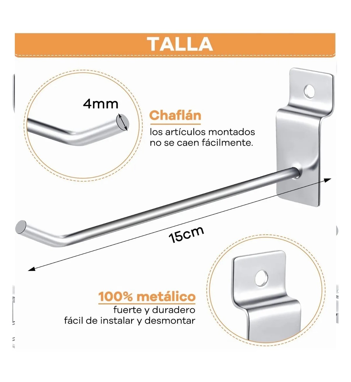 Gancho Blister Panel Ranurado Exhibipanel 15cm 40Pzas, Plata Malubero image number null