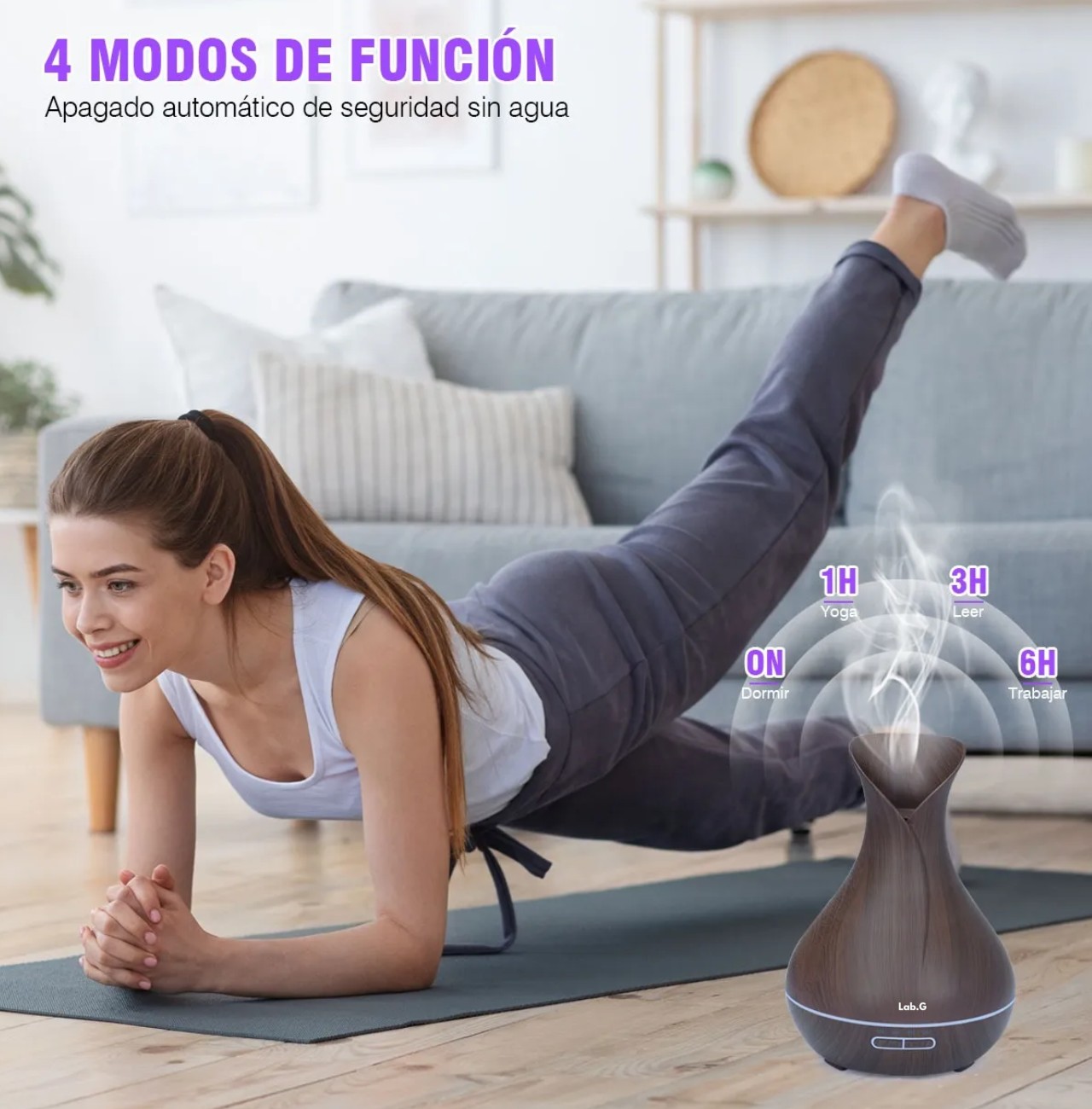 Humidificador Difusor Ultras&oacute;nico 400ml Luces Control Remoto Chocolate oscuro image number null