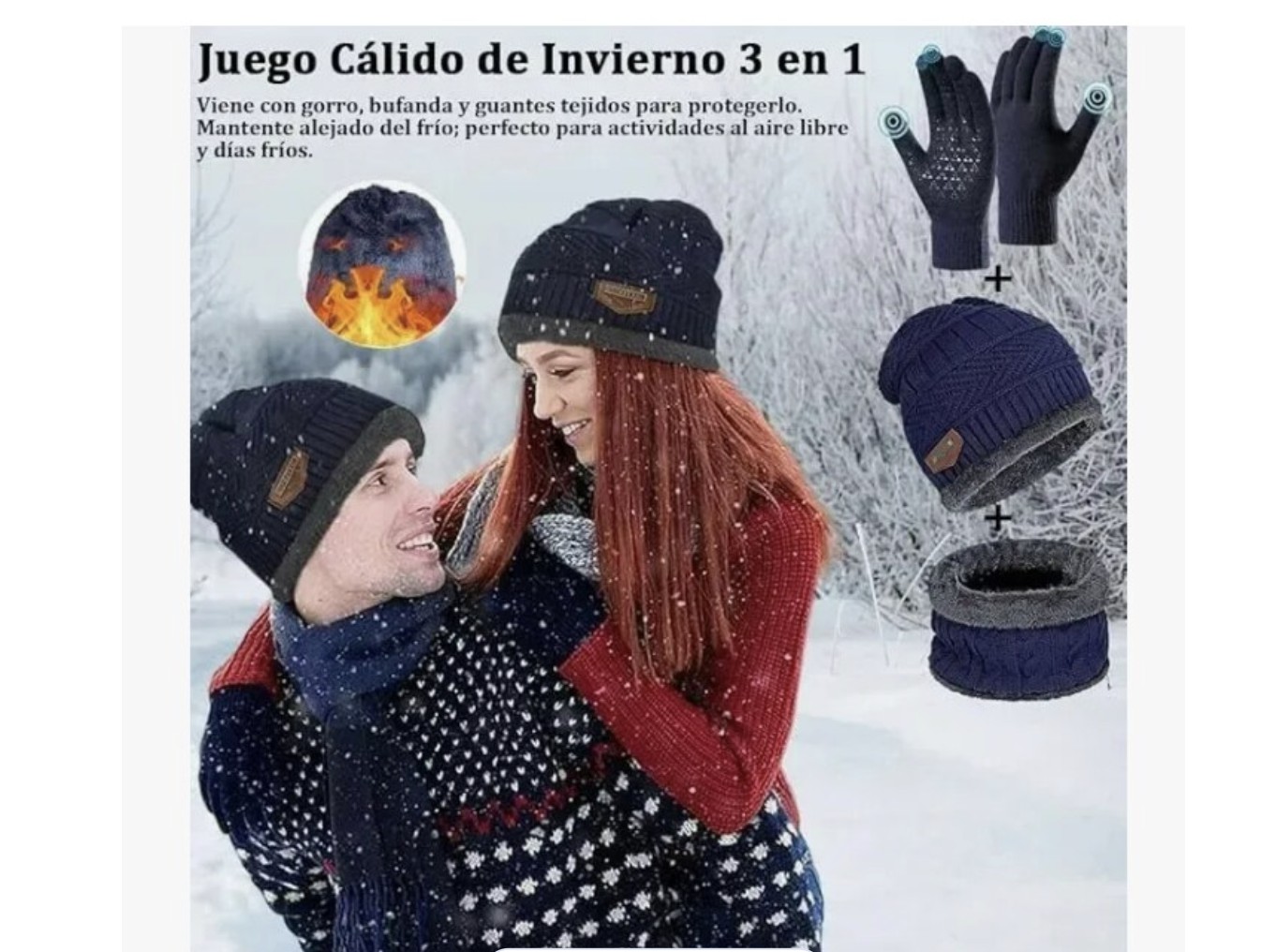 Gorro con Bufanda Tejido Lana 4 Piezas Modelo Azul image number null