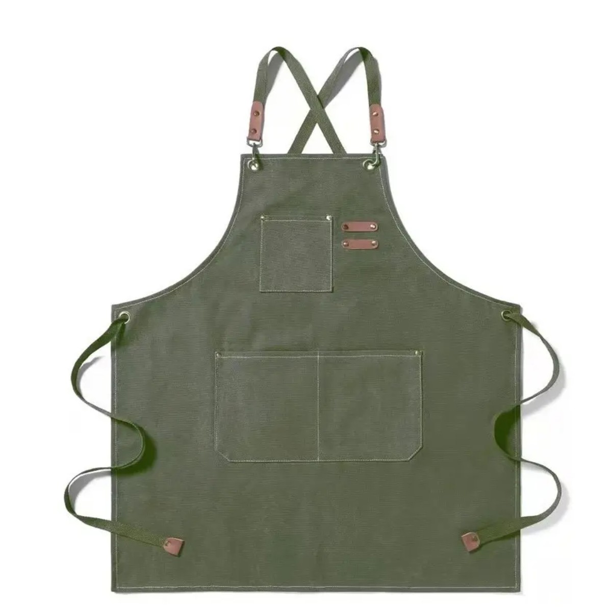 Mandil Delantal Para Chef De Loneta Algod&oacute;n Verde Oscuro image number null