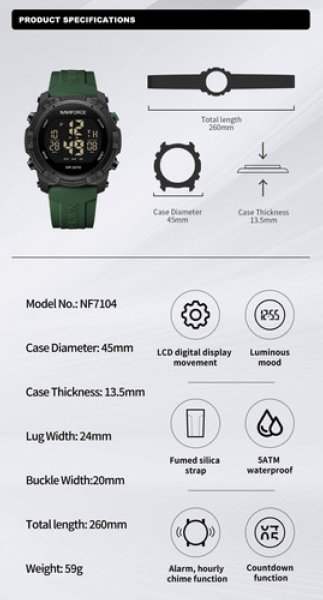 Relojes Deportivos Digitales Naviforce Para Hombre Y Mujer verde oscuro image number null