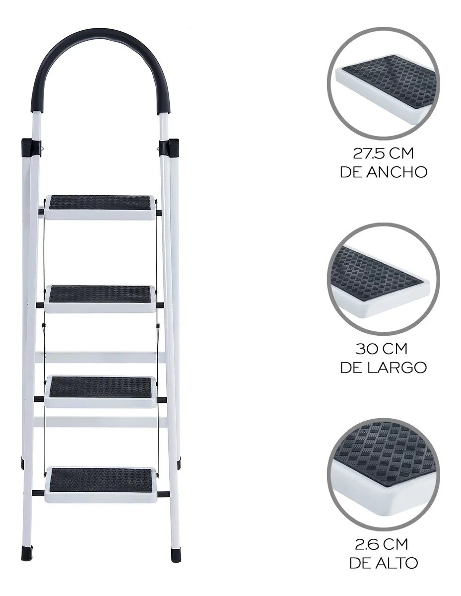 Escalera De Acero Tubular Tipo Tijera Plegable 4 Escalones Blanco image number null