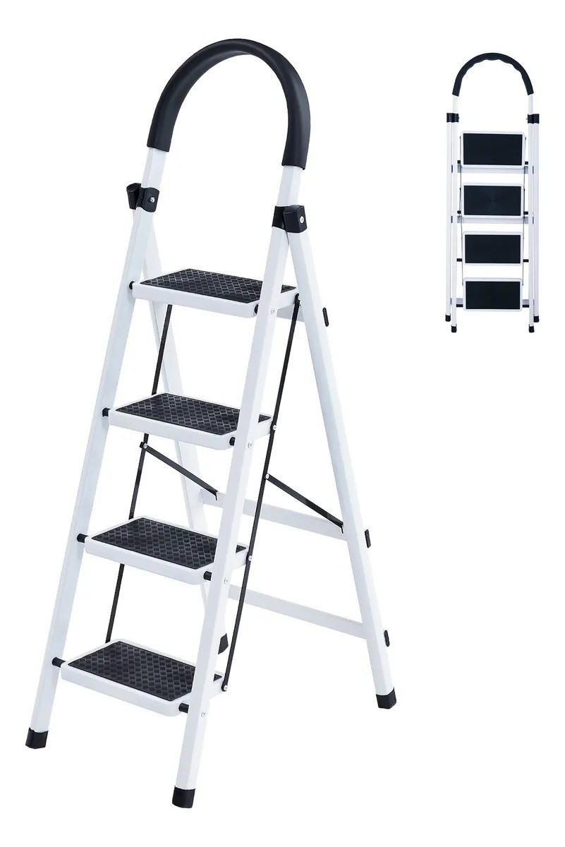 Escalera De Acero Tubular Tipo Tijera Plegable 4 Escalones Blanco image number null