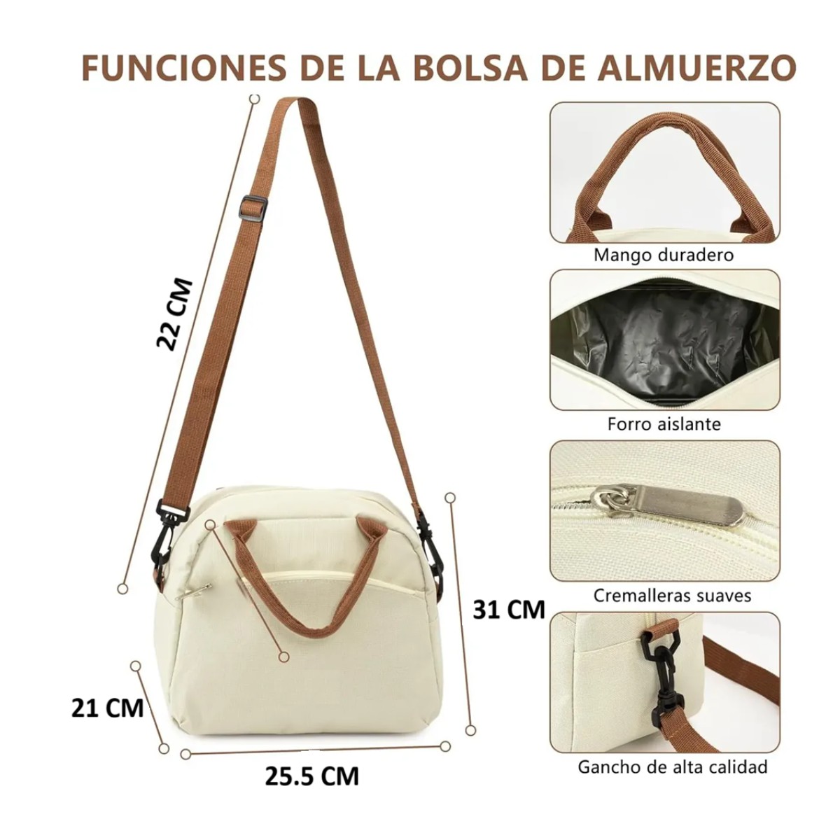 Lonchera T&eacute;rmica Bolsa Trabajo Port&aacute;til 9.5l Color Beige image number null