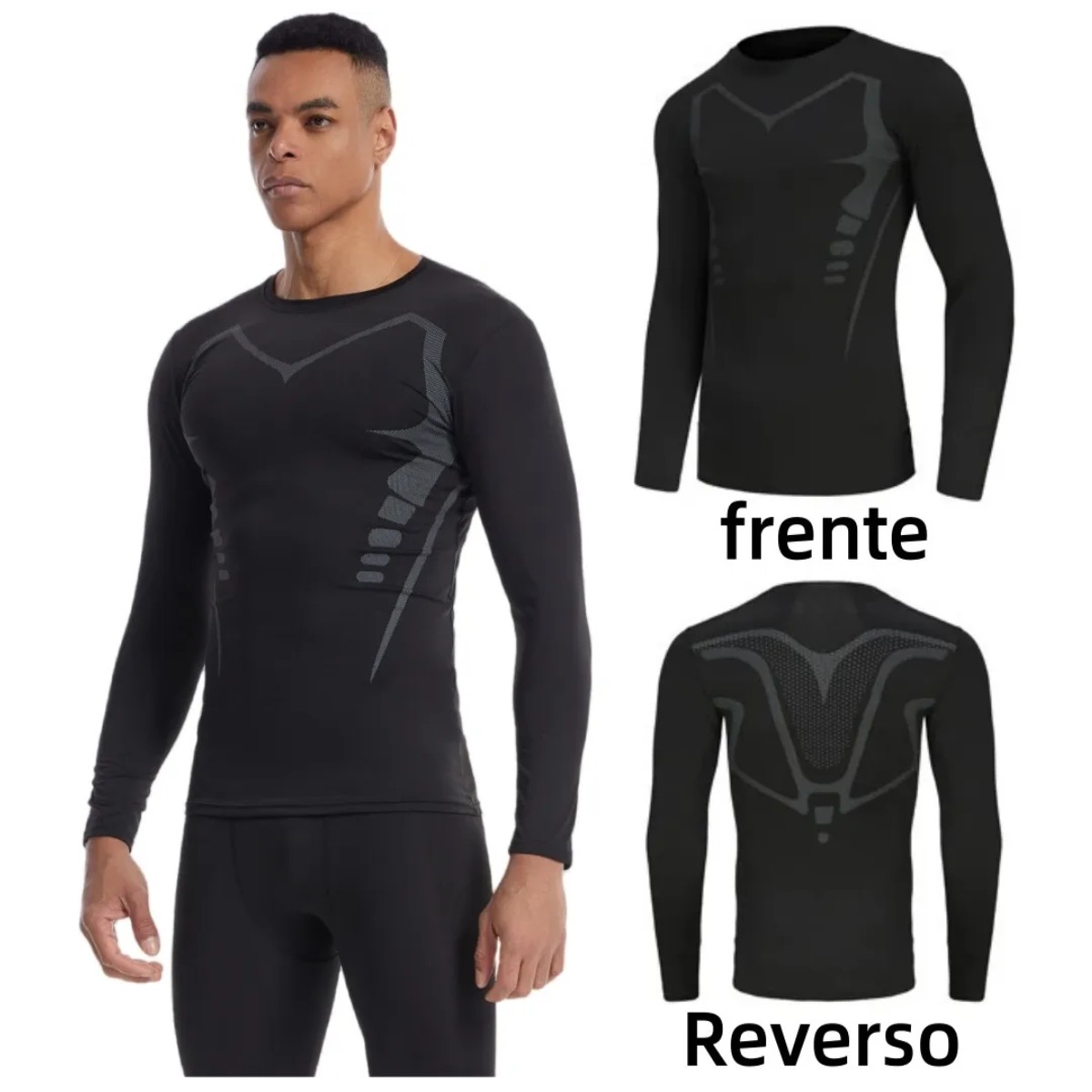 Playera Licra Deportiva Correr Compresi&oacute;n Manga Larga Negro Talla: XXL image number null