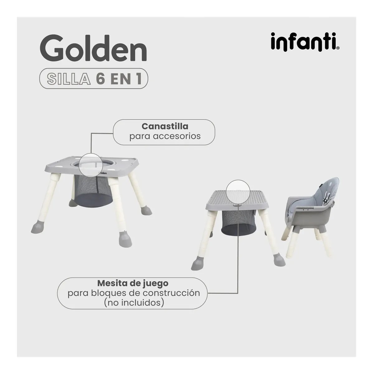 Silla Alta Golden 6 En 1 De 6 a 36 Meses Color Gris image number null