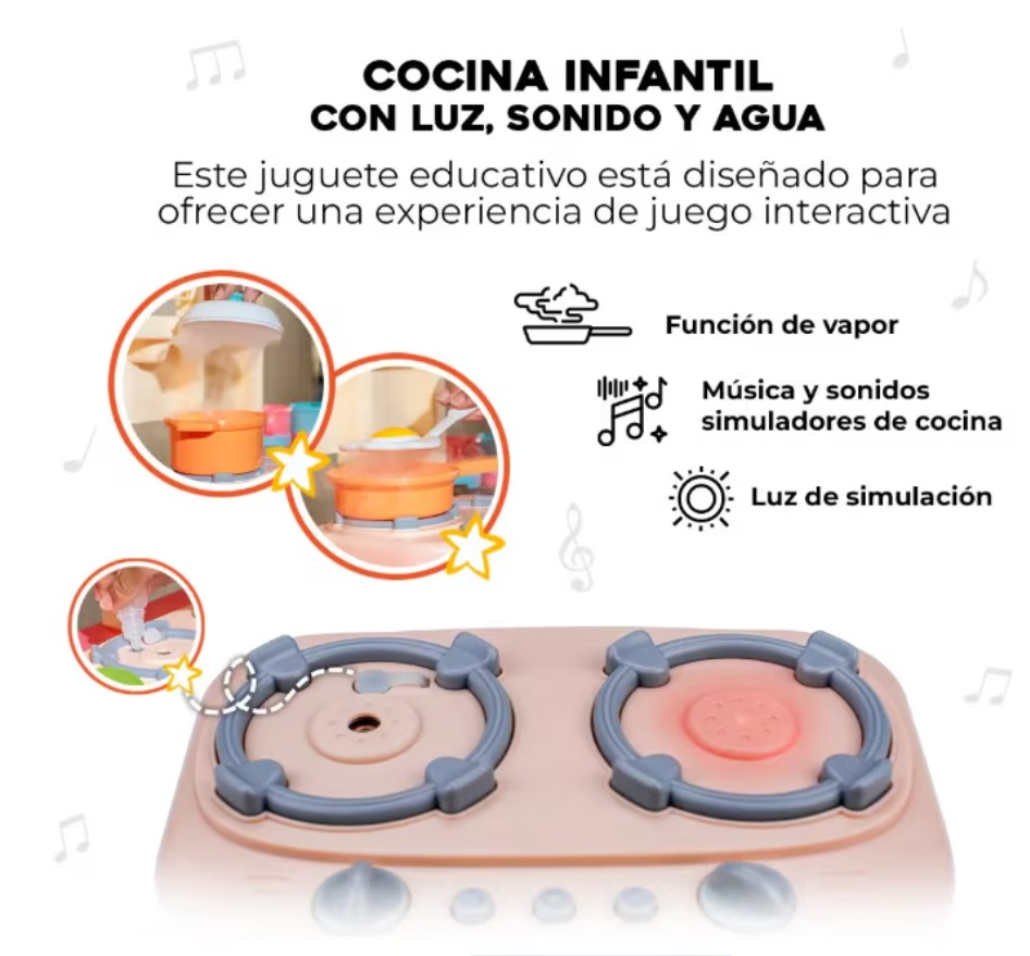 Cocina Infantil Juguete Ni&ntilde;os Con Luz Sonido + 53 Accesorios color rosa image number null