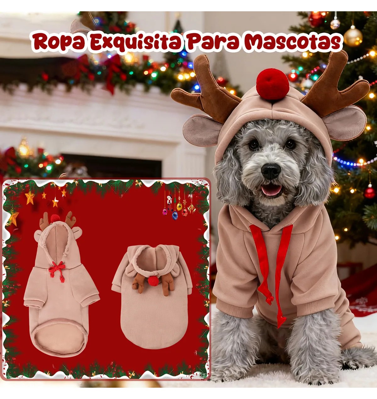 Disfraz Para Perro Reno Navidad Sudadera Con Capucha Estilo Alce S image number null