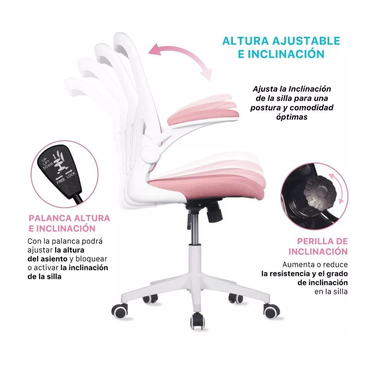 Silla Oficina Ejecutiva De Escritorio Ergon&oacute;mica Color Rosa P&aacute;lido image number null