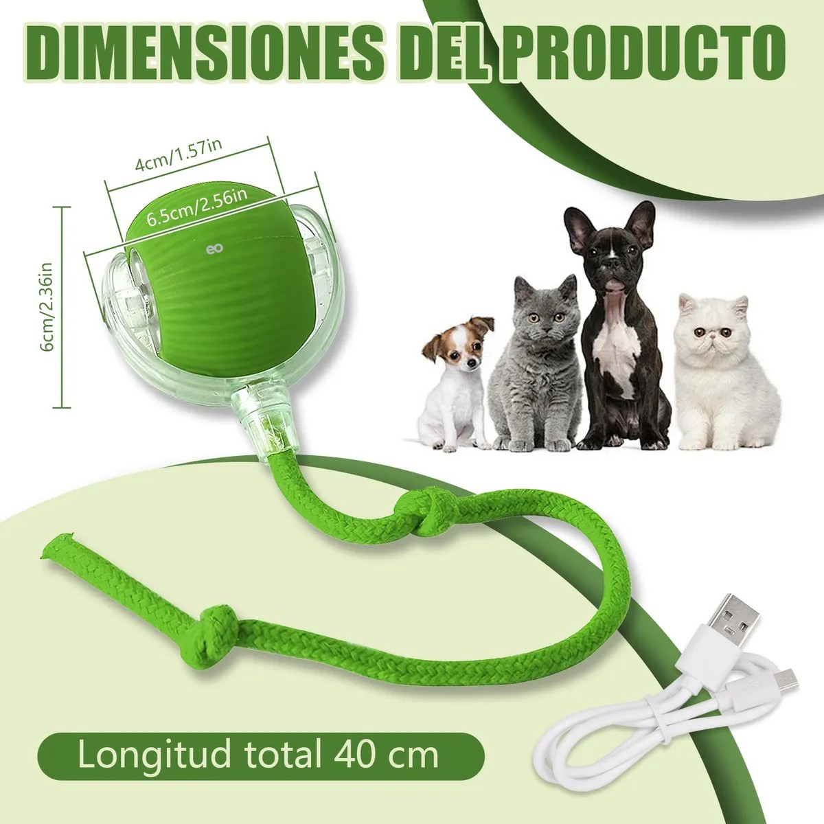 Juguetes Para Gato El&eacute;ctrico Pelota Interactiva De 360 Verde image number null