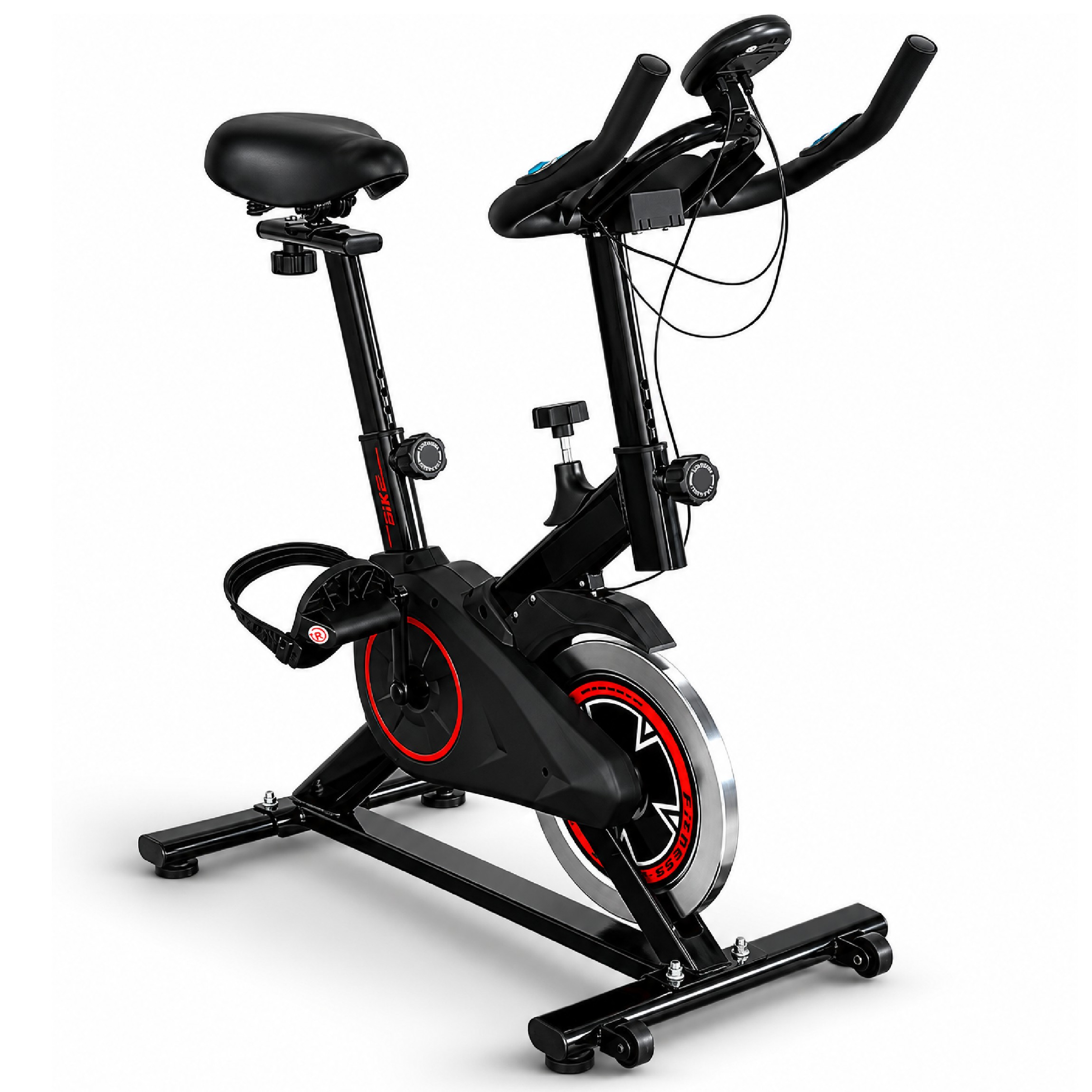 Bicicleta de spinning X-Rush negra con disco de inercia de 6 kg, monitor digital y transmisi&oacute;n silenciosa image number null
