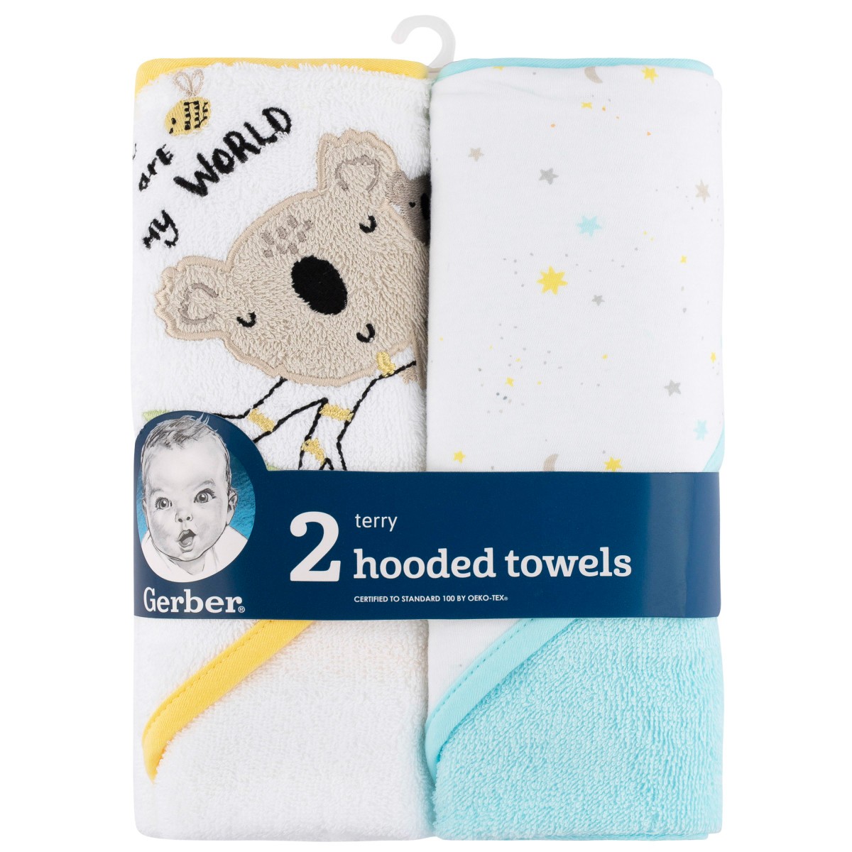 Set 2 toallas Gerber beb&eacute; capucha algod&oacute;n azul 66&times;76 cm image number null