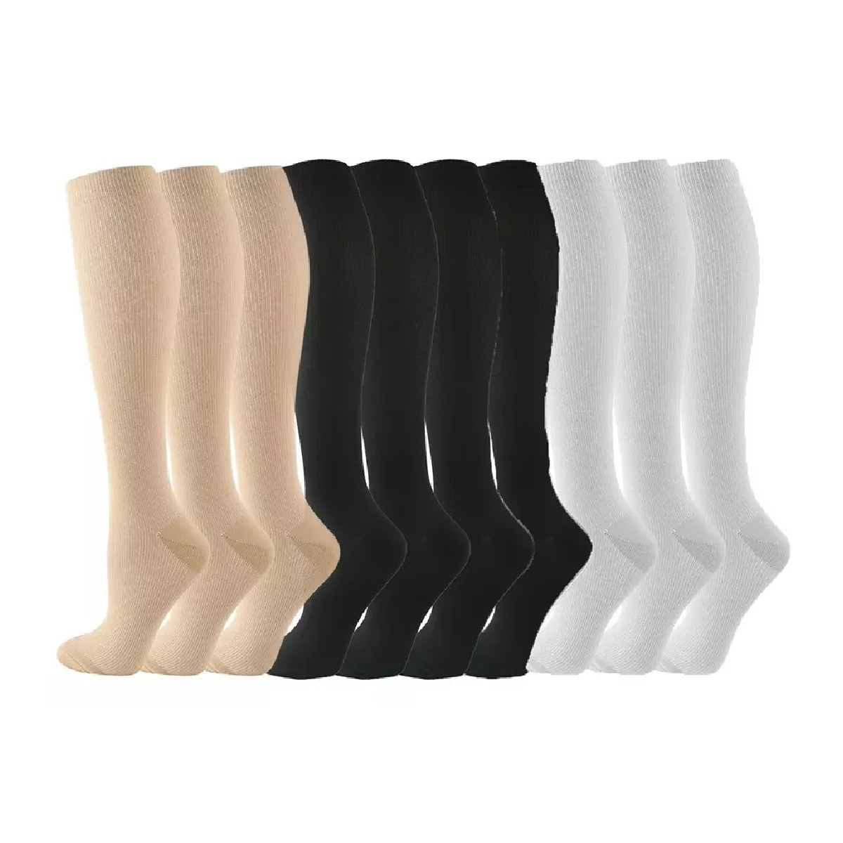 Kit 10pcs Calcetas De Compresi&oacute;n 4Negro 3Blanco 3Piel Talla L/XL image number null